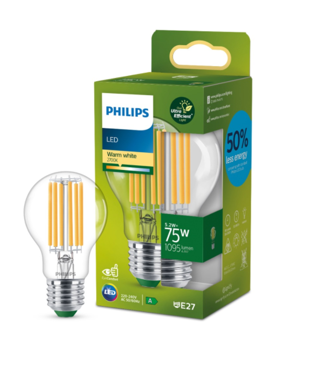 Philips Ultra Efficient LED-lamp E27 Peer A60 Filament