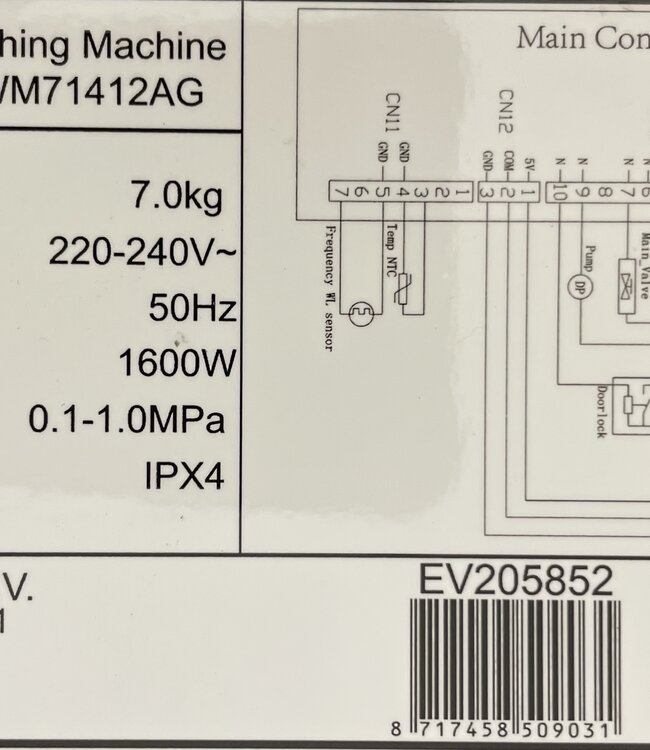 Everglades Wasmachine Met StoomFunctie (EVWM71412AG) 7 kg