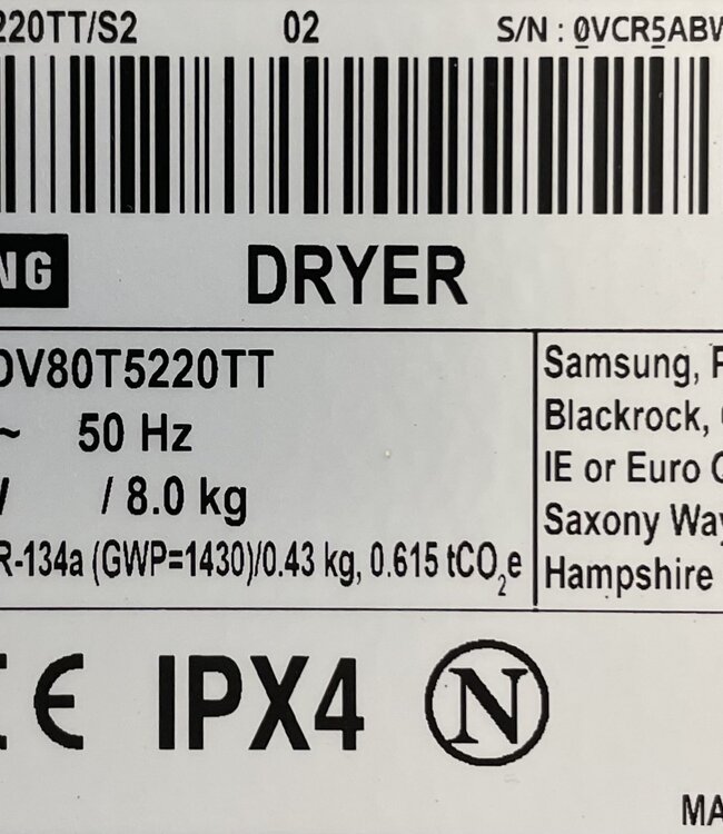 Samsung Warmtepompdroger (DV80T5220TT) 8 kg