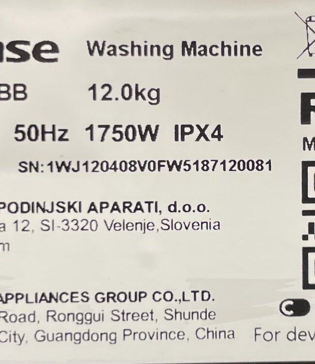 Hisense Wasmachine Connectlife (WF7S1247BB) 12 kg