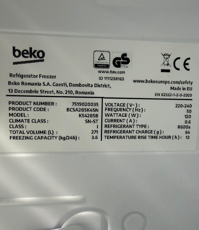 Beko Inbouw Koel-Vries Combinatie BCSA285K4SN
