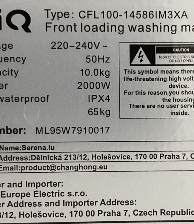 CHiQ  Wasmachine (CFL100-14586IM3XA) 10 kg