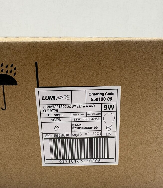 Lumiware LED A60 E27 9W 1055lm 2700K – Doos 6 stuks
