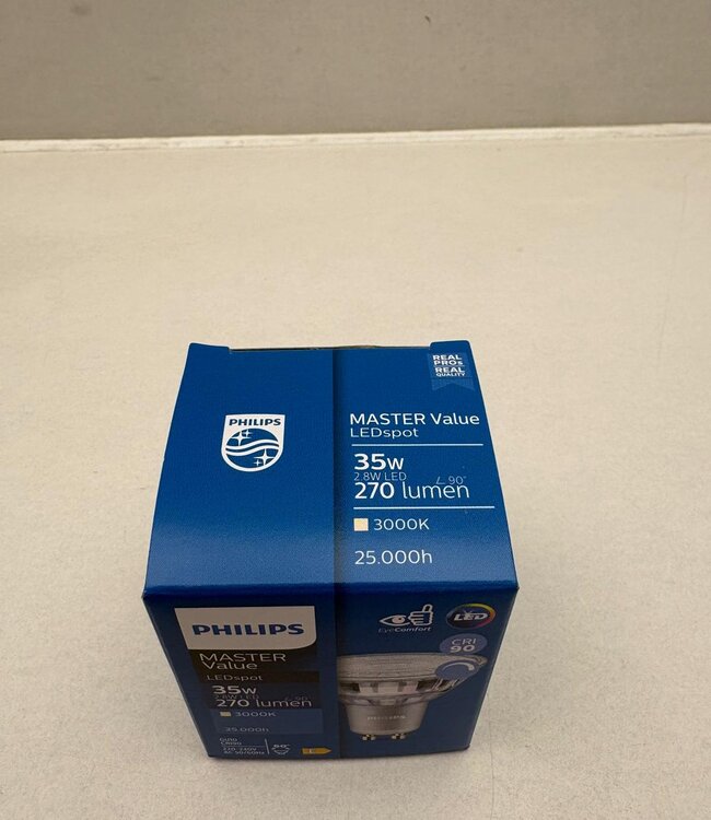 Philips MASTER Value LEDspot GU10 2,8W 270lm 3000K Dimbaar – Doos 10 stuks