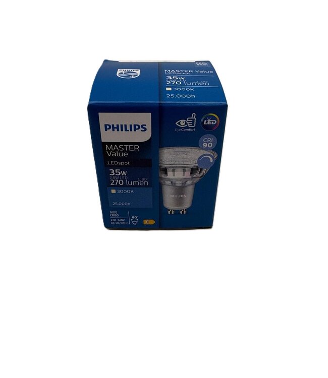 Philips MASTER Value LEDspot GU10 2,8W 270lm 3000K Dimbaar – Doos 10 stuks