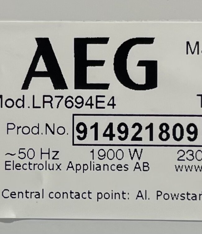 AEG 7000 Series Wasmachine ProSteam (LR7694E4) 9 kg