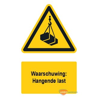 Huismerk Waarschuwingsbord / sticker hangende last met tekst