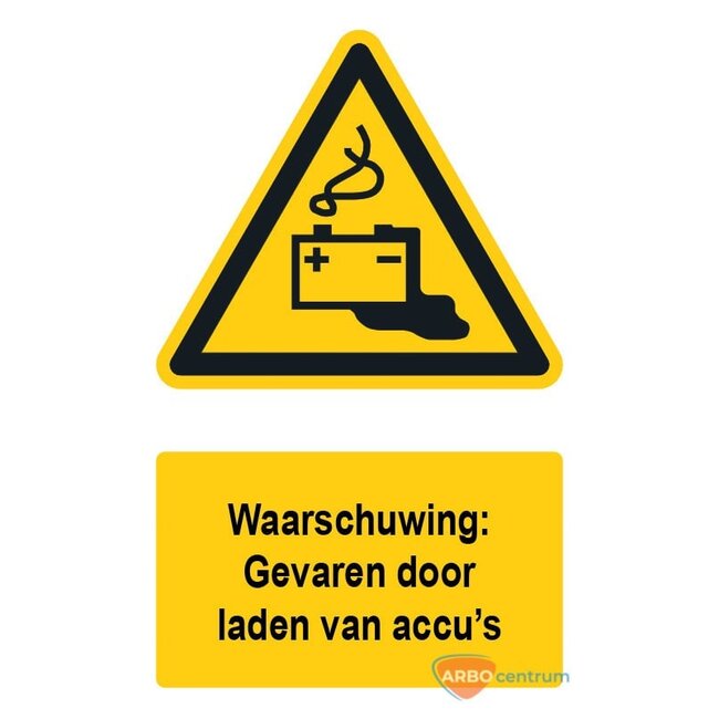 Huismerk Waarschuwingsbord / sticker gevaar door laden van accu's met tekst