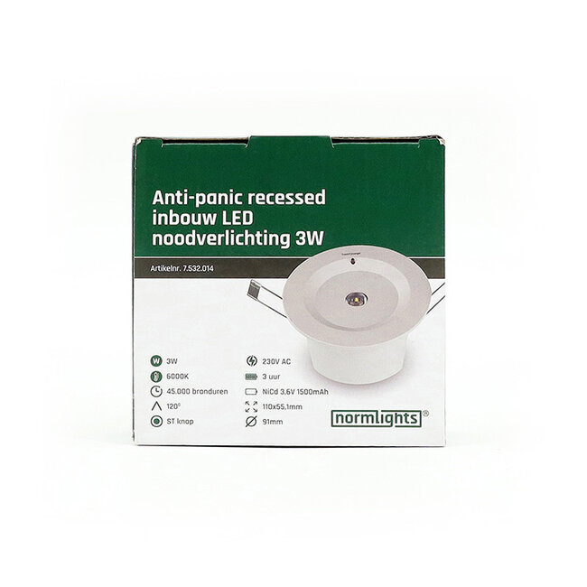 Normlights Iluminación de emergencia empotrada LED antipánico 3W