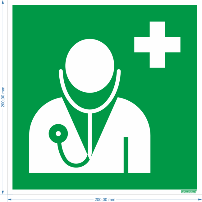 Normsigns Piktogramm Notarzt Material: Photolumineszierend, Abmessungen: 200 x 200 mm