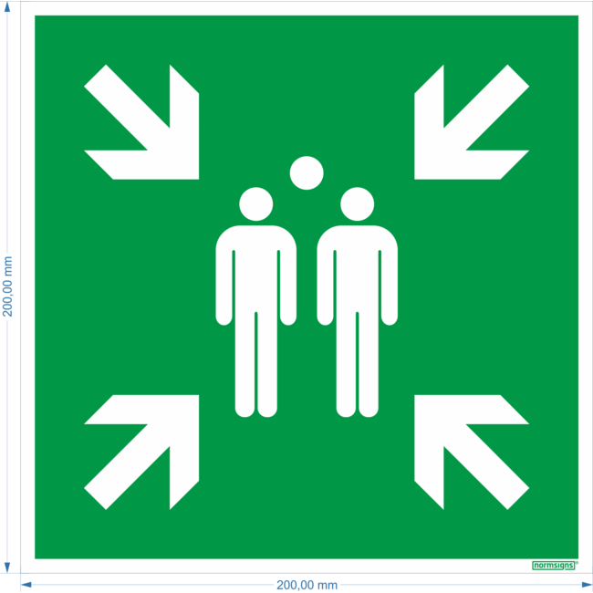 Normsigns Sammelplatz-Piktogramm Material: Photolumineszierend, Abmessungen: 150 x 150 mm