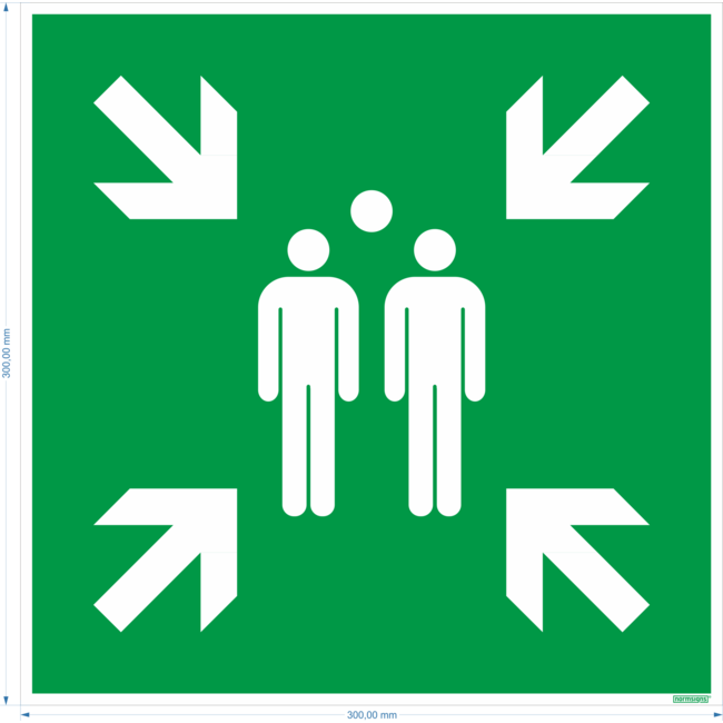 Normsigns Sammelplatz-Piktogramm Material: Photolumineszierend, Abmessungen: 200 x 200 mm