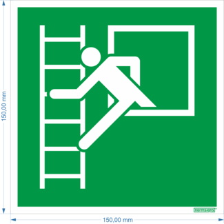 Normsigns Pictogram nooduitgang met vluchtladder Materiaal: Sticker, Afmeting: 200 x 200 mm