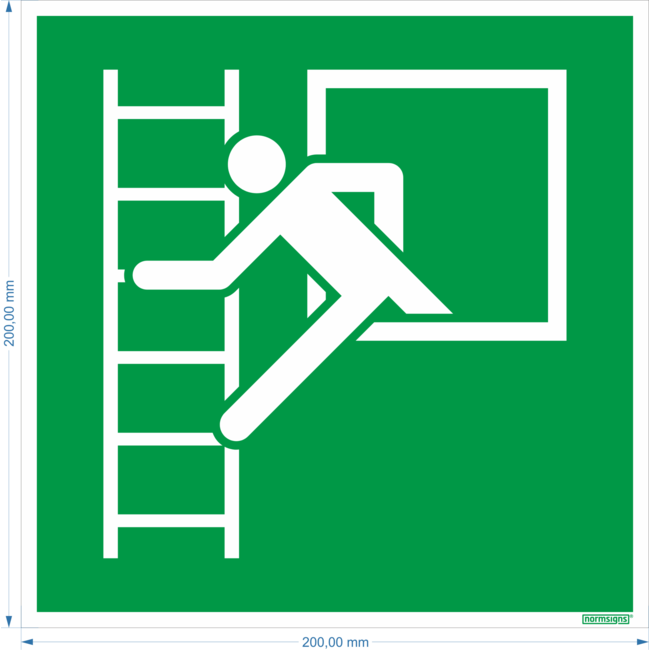 Normsigns Emergency exit with escape ladder pictogram Material: Sticker, Dimensions: 200 x 200 mm