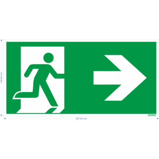 Normsigns Pictogram vluchtweg rechts Materiaal: Sticker, Afmeting: 200 x 400 mm