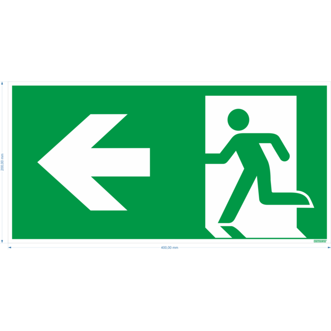 Normsigns Pictograma de salida de emergencia a la izquierda Material: PVC, Dimensiones: 200 x 400 mm