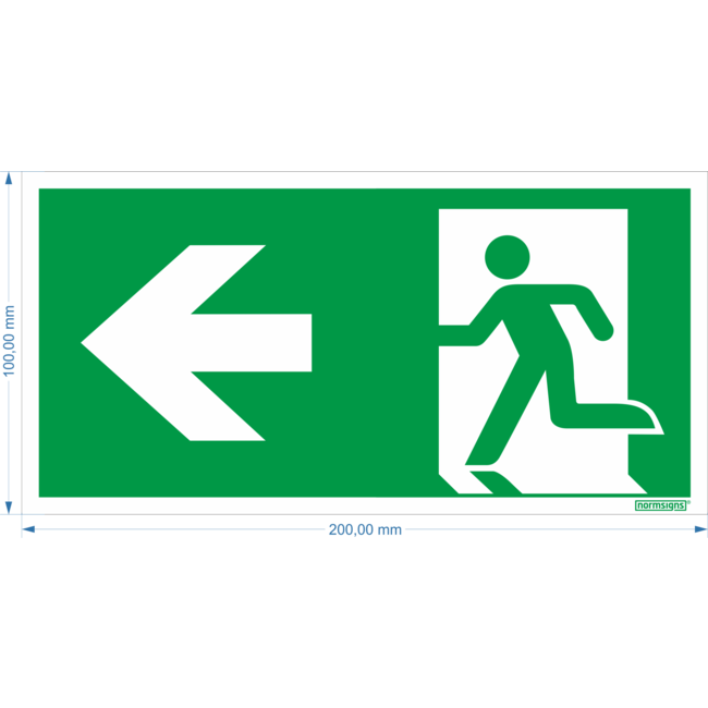 Normsigns Emergency exit pictogram left Material: Photoluminescent, Dimensions: 200 x 400 mm