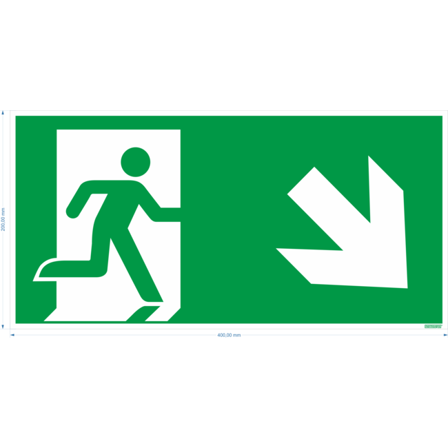 Normsigns Pictogram vluchtweg rechts beneden Materiaal: Sticker, Afmeting: 150 x 300 mm