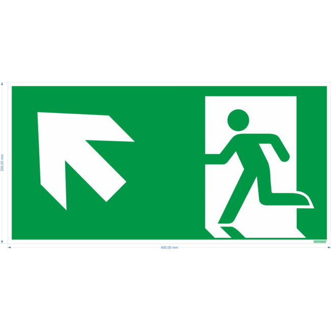 Normsigns Fluchtweg-Piktogramm links oben Material: Aufkleber, Maße: 150 x 300 mm