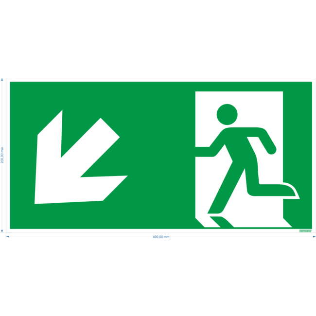 Normsigns Pictogramme de sortie de secours en bas à gauche Matériau : Autocollant, Dimensions : 200 x 400 mm