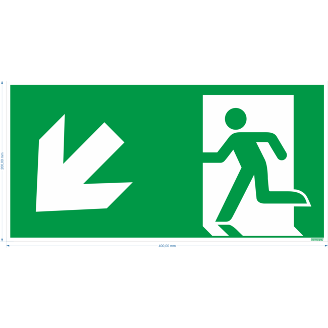 Normsigns Pictogram vluchtweg links beneden Materiaal: PVC, Afmeting: 150 x 300 mm