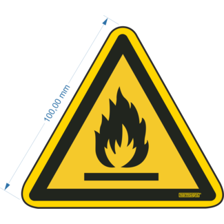 Normsigns Pictogram ontvlambare stoffen  Materiaal: PVC, Afmeting: 100 mm