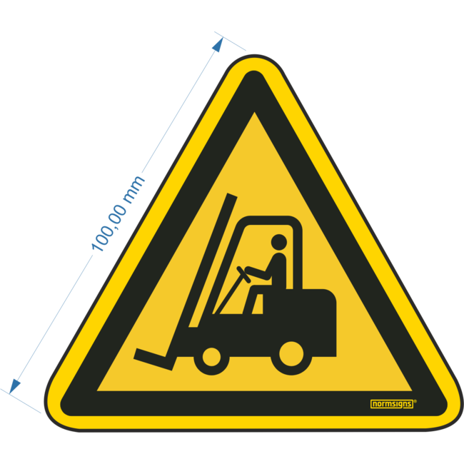 Normsigns Pictogram gevaar voor heftruck/transportvoertuigen  Materiaal: PVC, Afmeting: 100 mm