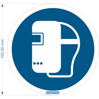 Normsigns Pictogram gelaatscherm verplicht  Materiaal: Sticker, Afmeting: 200 mm