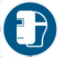 Normsigns Pictogram gelaatscherm verplicht  Materiaal: Sticker, Afmeting: 200 mm