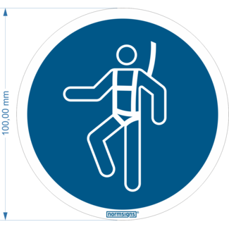 Normsigns Pictogram veiligheidsharnas verplicht  Materiaal: PVC, Afmeting: 200 mm
