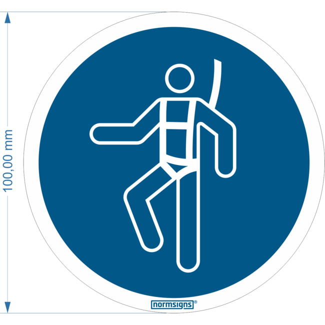 Normsigns Pictogram veiligheidsharnas verplicht  Materiaal: PVC, Afmeting: 200 mm