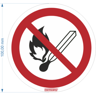 Normsigns Pictogram open vuur en roken verboden Materiaal: Sticker, Afmeting: 200 mm