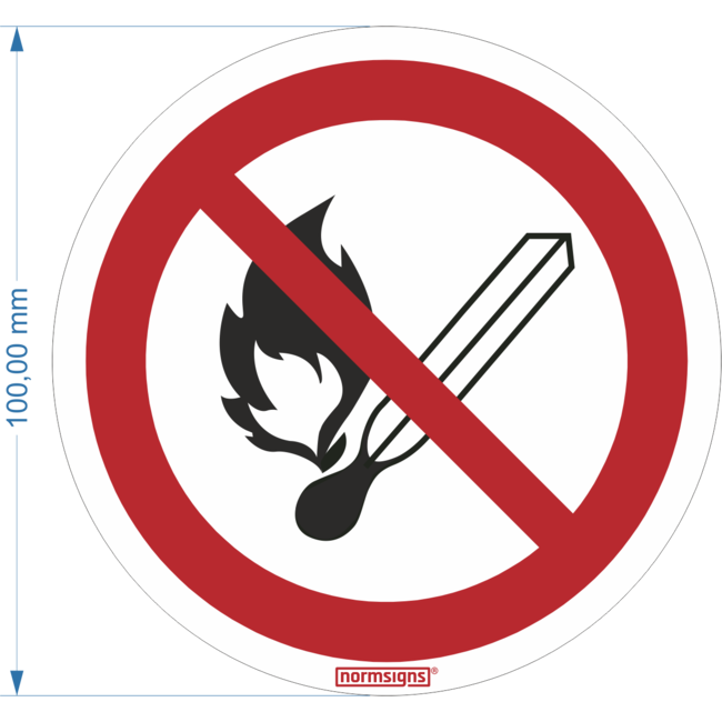 Normsigns Pictogram open vuur en roken verboden Materiaal: Sticker, Afmeting: 200 mm