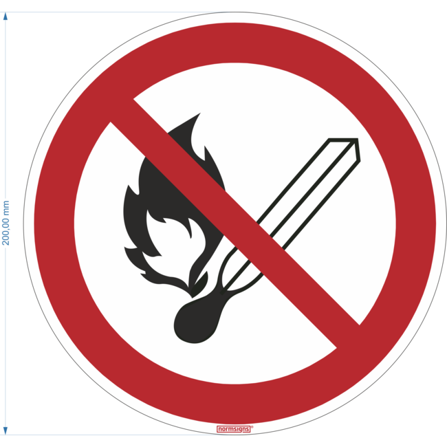 Normsigns Pictograma: Prohibido el fuego abierto y fumar Material: PVC, Dimensiones: 200 mm