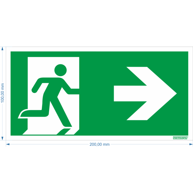 Normsigns Emergency exit pictogram right Material: PVC, Dimensions: 100 x 200 mm
