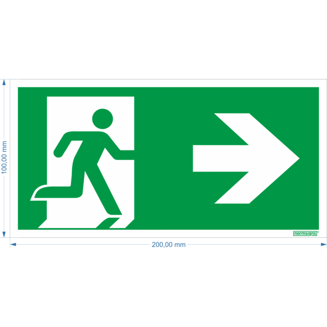 Normsigns Pictogramme de sortie de secours à droite Matériau : PVC, Dimensions : 100 x 200 mm