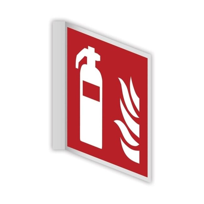 Normsigns Fire extinguisher pictogram at right angle Material: PVC, Dimensions: 200 x 200 mm