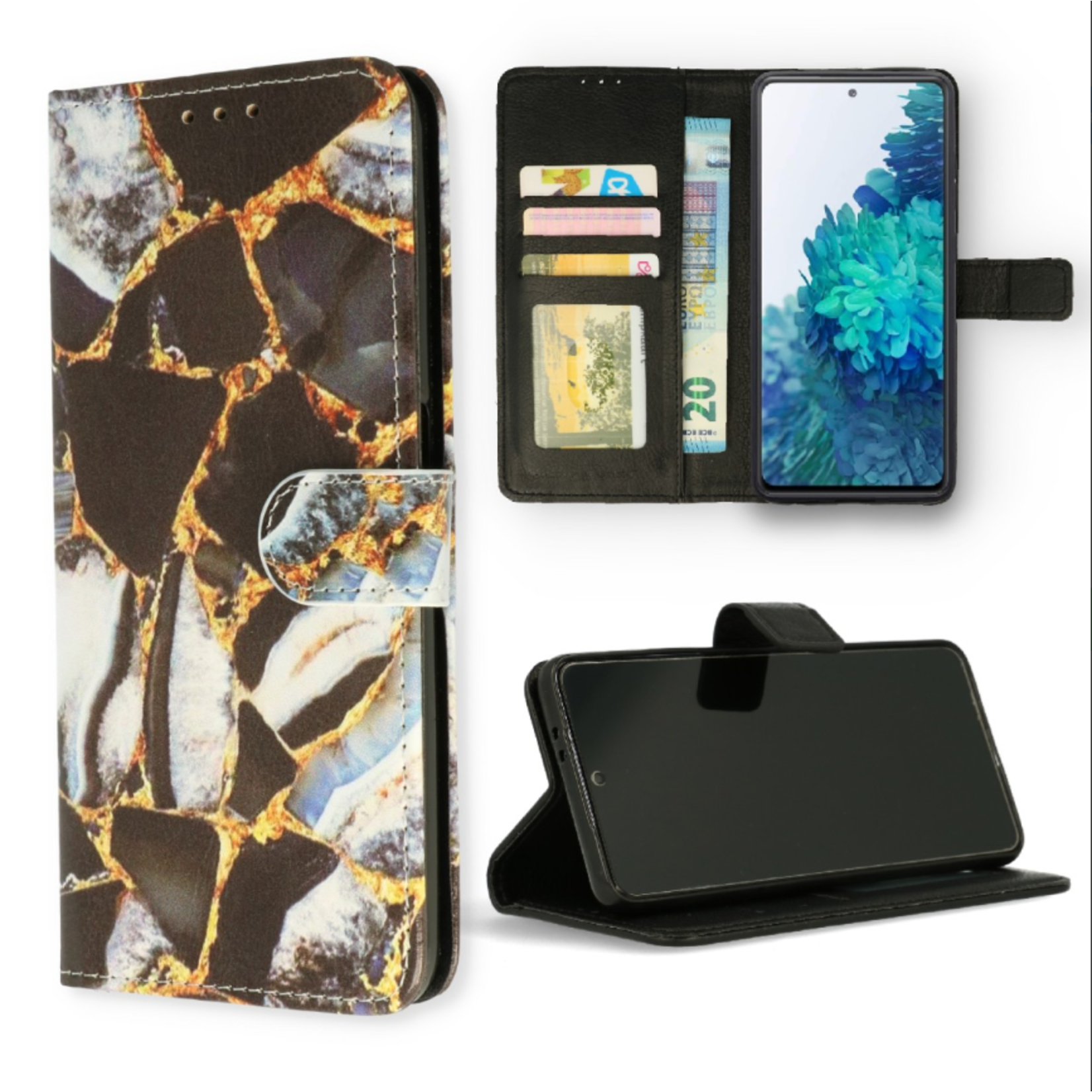 Samsung Samsung S23 Ultra - Bookcase Print - Marmer Zwart