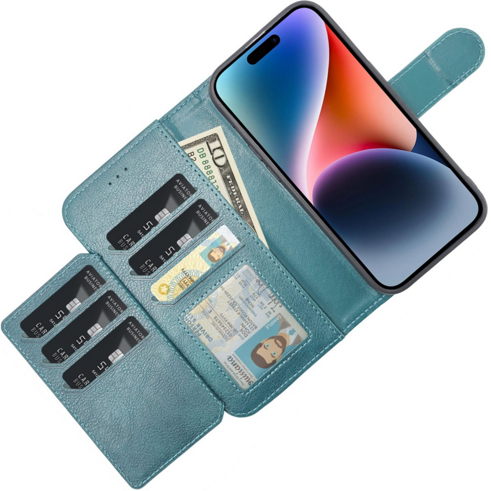 Multiple Pockets Magnetic 2-in-1 Wallet - iPhone 15 Pro Max - Groen
