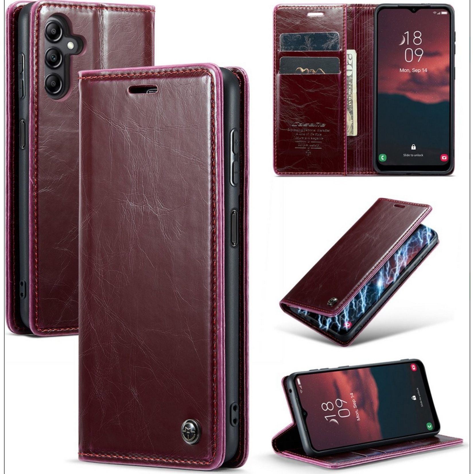 CaseMe Glossy Slim Bookcase - Samsung S23 - Bordeaux