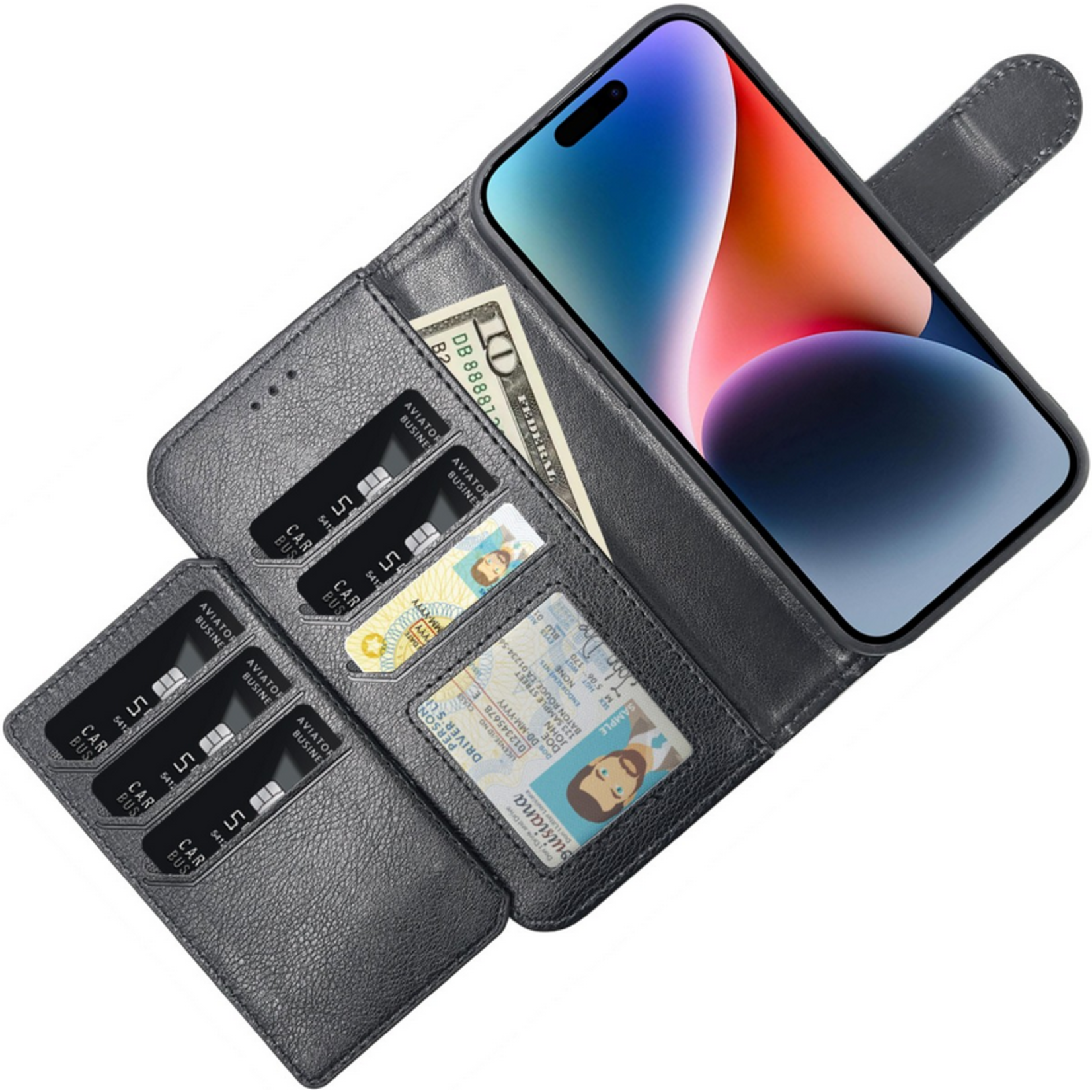 Multiple Pockets Magnetic 2-in-1 Wallet - Samsung A54 - Zwart