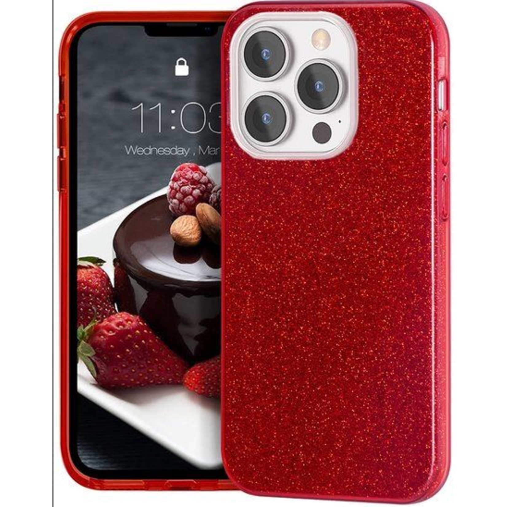 Samsung 3 in 1 Glitter Backcover - Samsung S22 - Rood