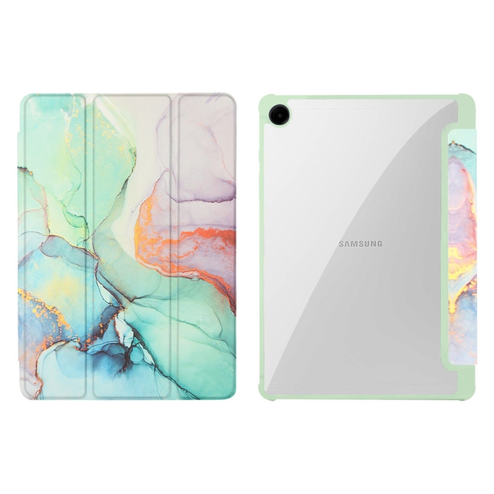 Samsung Printed Silicone Smart Cover Samsung Galaxy Tab A9+ - Marmer Groen