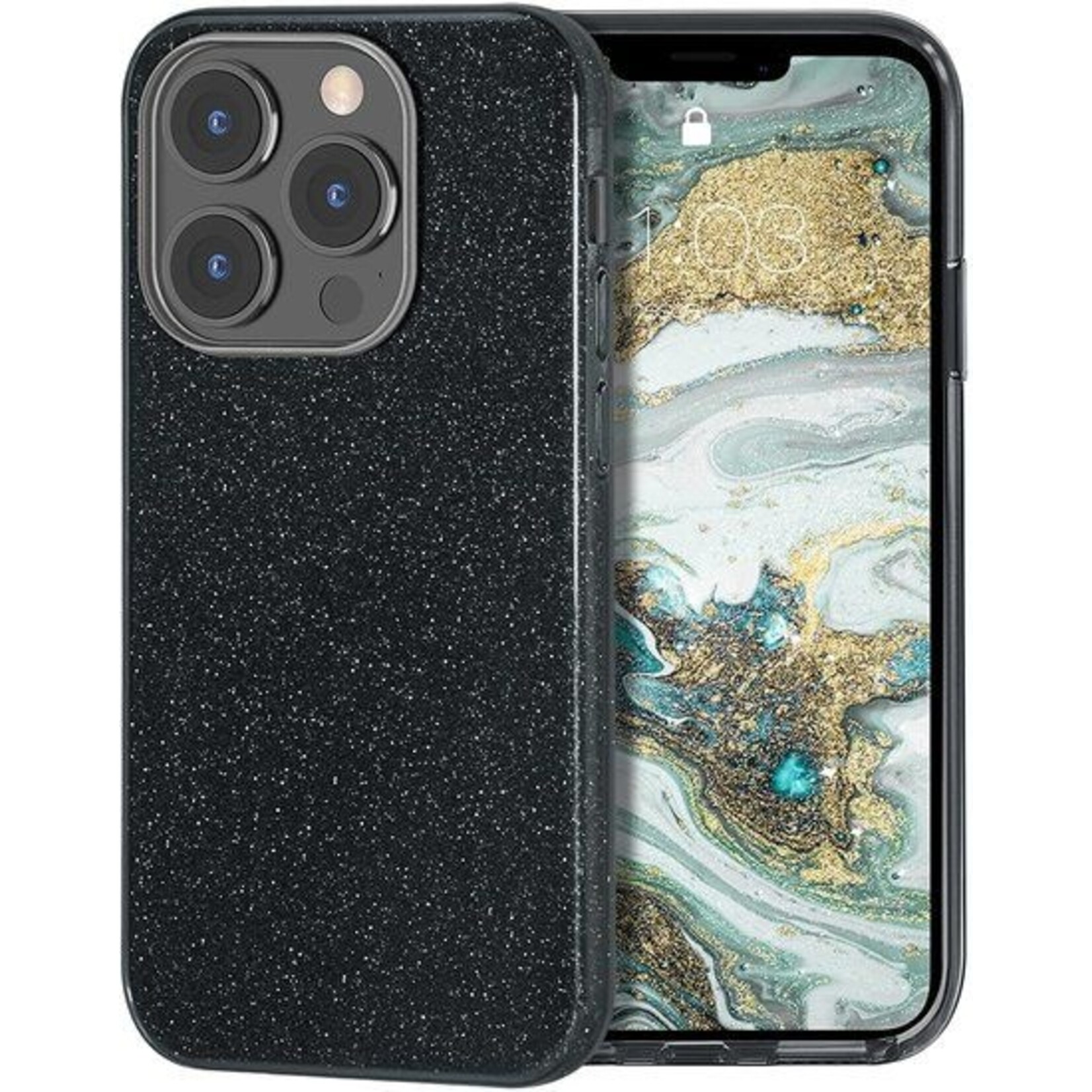 Samsung 3 in 1 Glitter Backcover - Samsung S22 Plus - Zwart