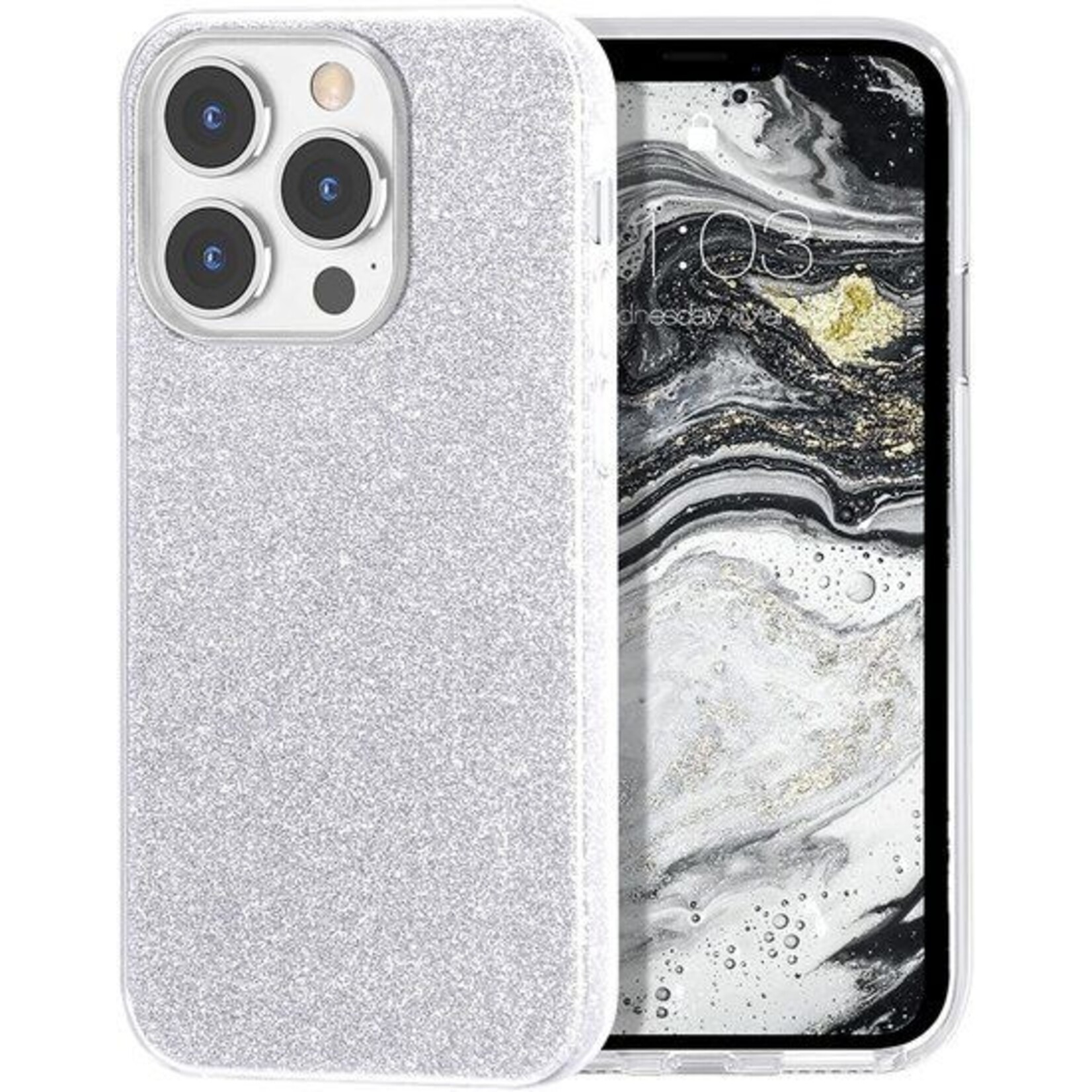 Samsung 3 in 1 Glitter Backcover - Samsung S22 Plus - Zilver