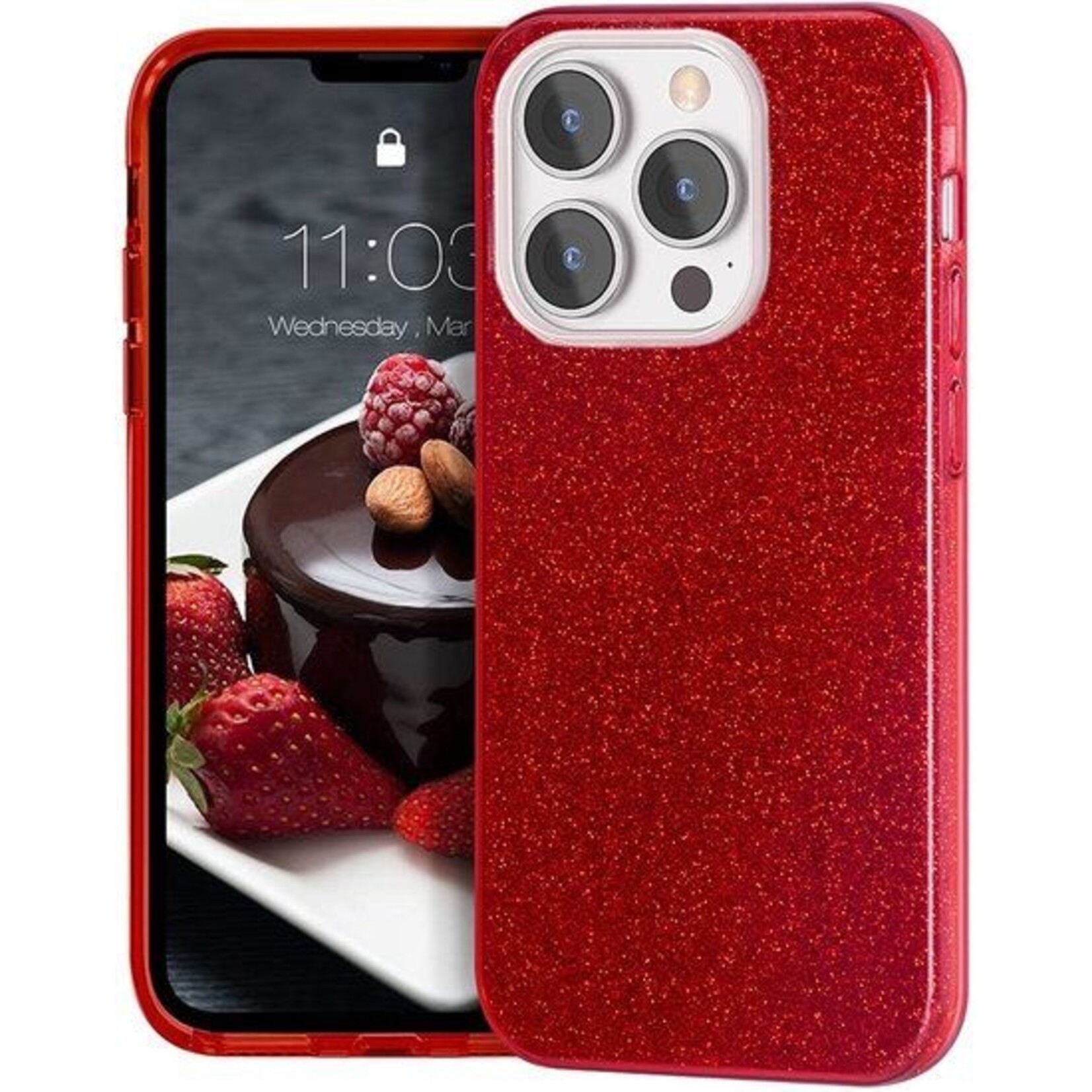 Samsung 3 in 1 Glitter Backcover - Samsung S22 Ultra - Rood