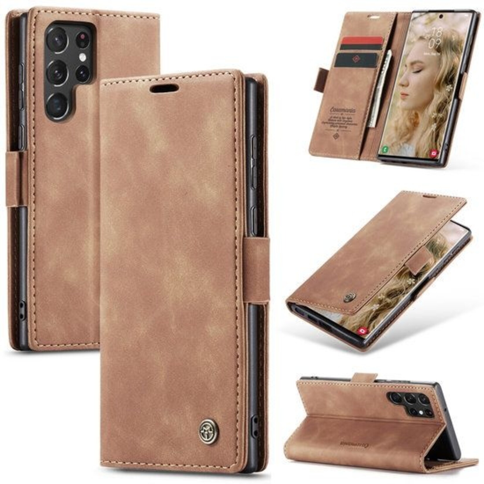 Samsung CaseMania Slim Bookcase - Samsung S22 Ultra - Bruin