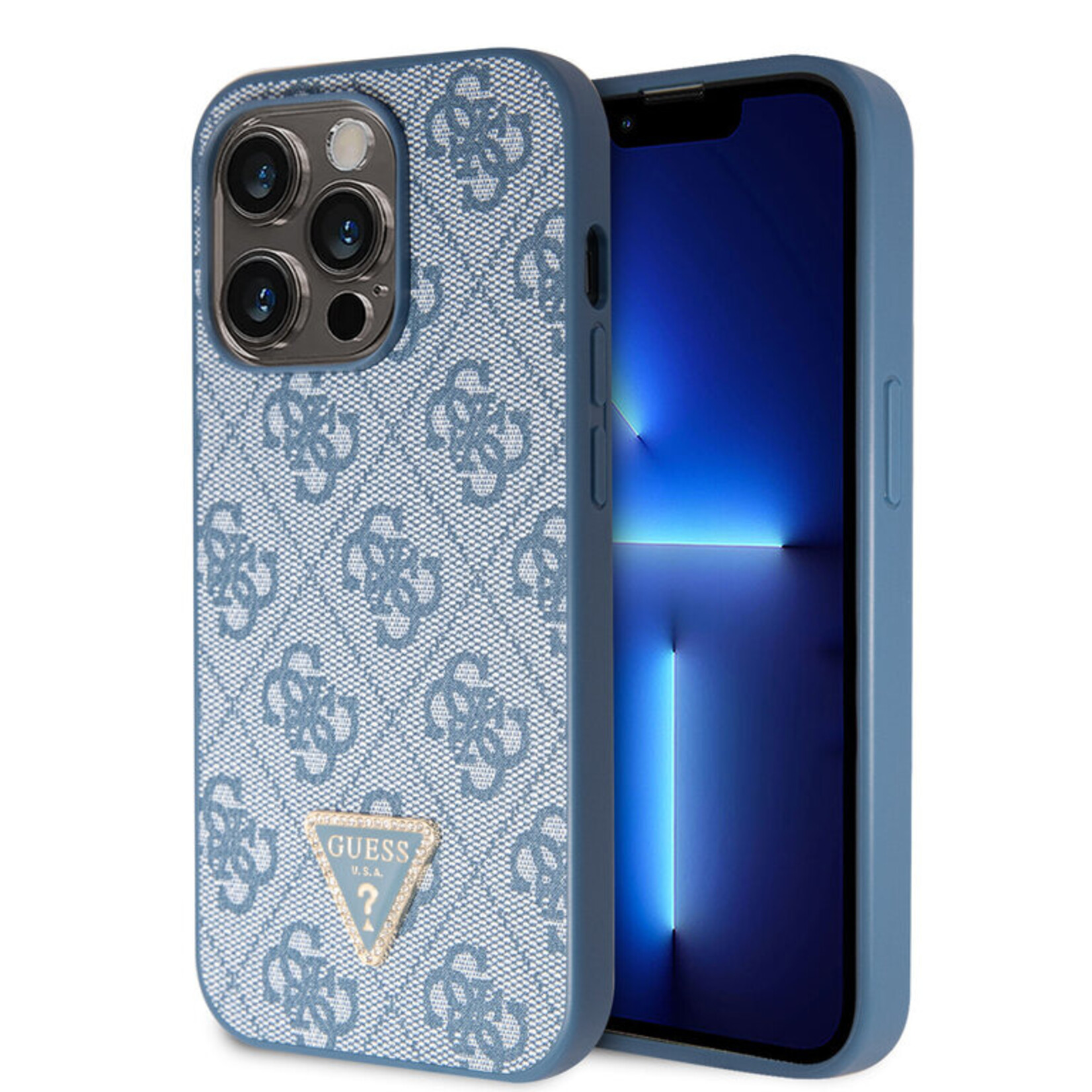 Apple Guess iPhone 15 Pro TPU Hardcase - 4G Triangle - Strass - Blue