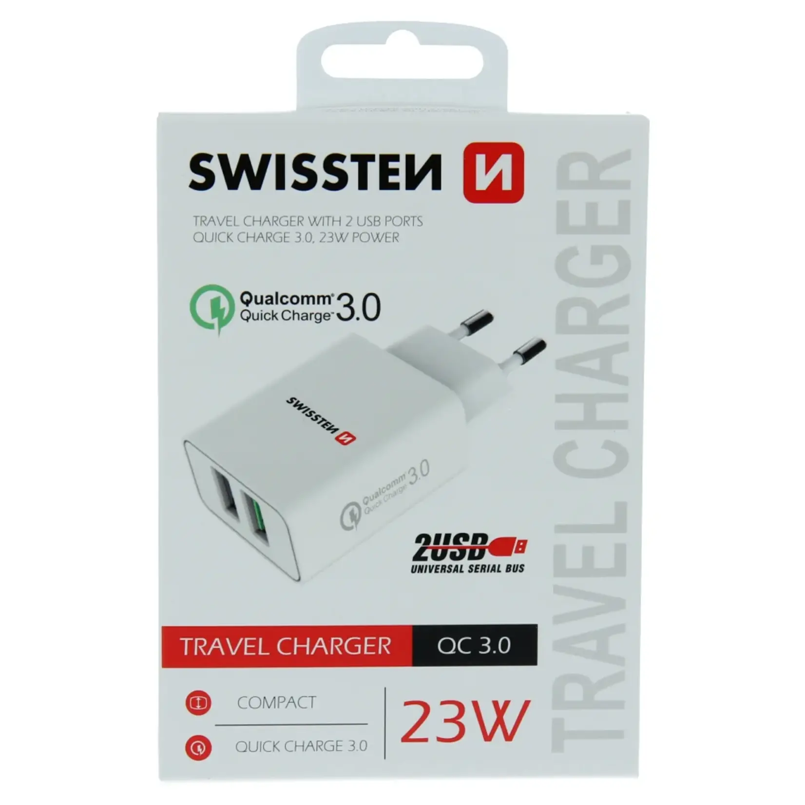 swissten Swissten Dual Port Quickcharge Travel Adapter (23W) - 22060100ECO - Eco Packing - White