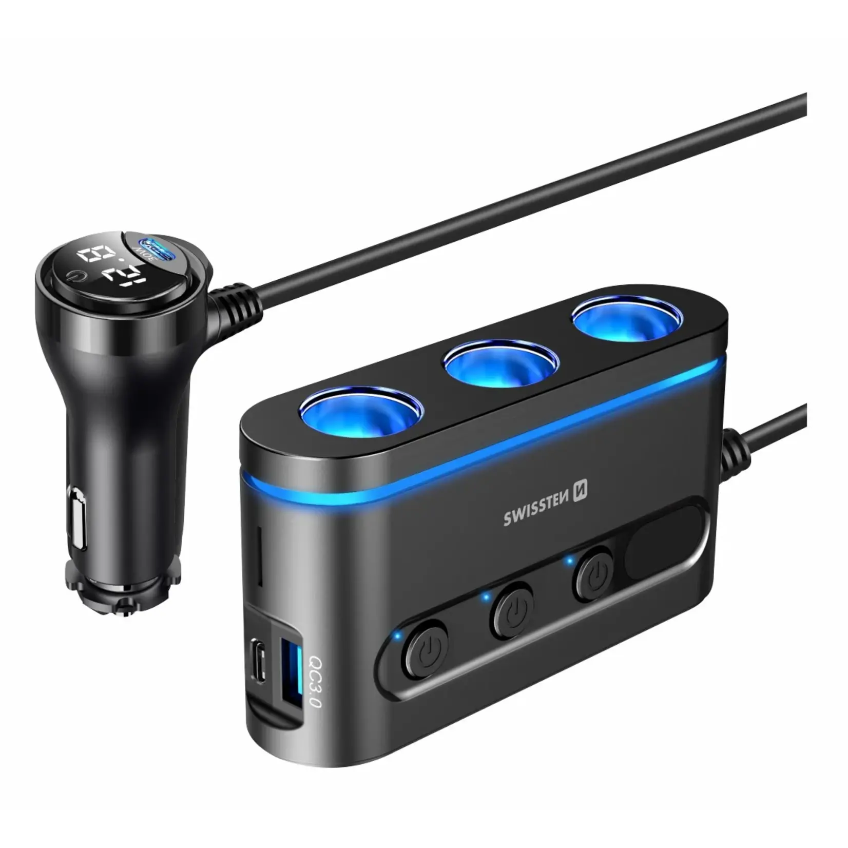 swissten Swissten Triple Cigarette Lighter Splitter - 20114010 - Black